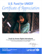 Certificat d’appréciation de l’UNICEF